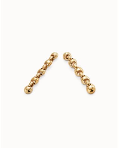Pendientes Largos Uno de 50 PEN0991ORO Eslabones Bola Baño Oro 18K