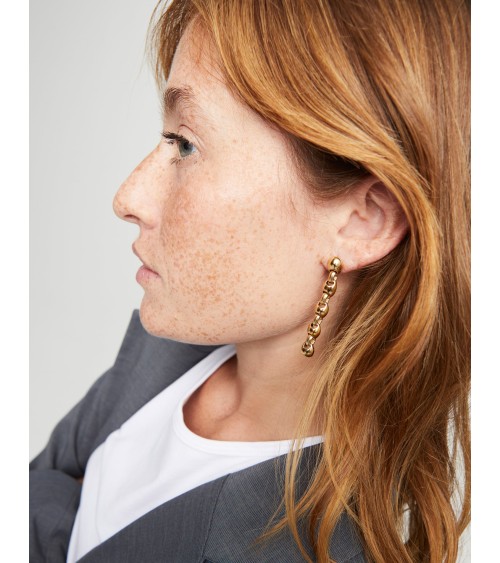 Pendientes Largos Uno de 50 PEN0991ORO Eslabones Bola Baño Oro 18K