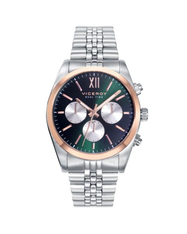 Reloj Viceroy Chic Multifunción para Hombre en Acero Bicolor, Esfera Verde y Detalles en Oro Rosa