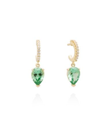 Pendientes Aro Plata Bañada en Oro con Circonitas verde Peridoto - Marina García Joyas 90773PV