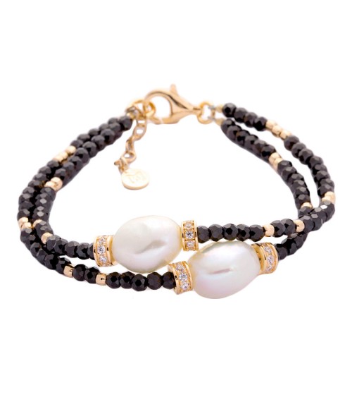 Pulsera Perlas Cultivadas y Bolas de Espinela Negra