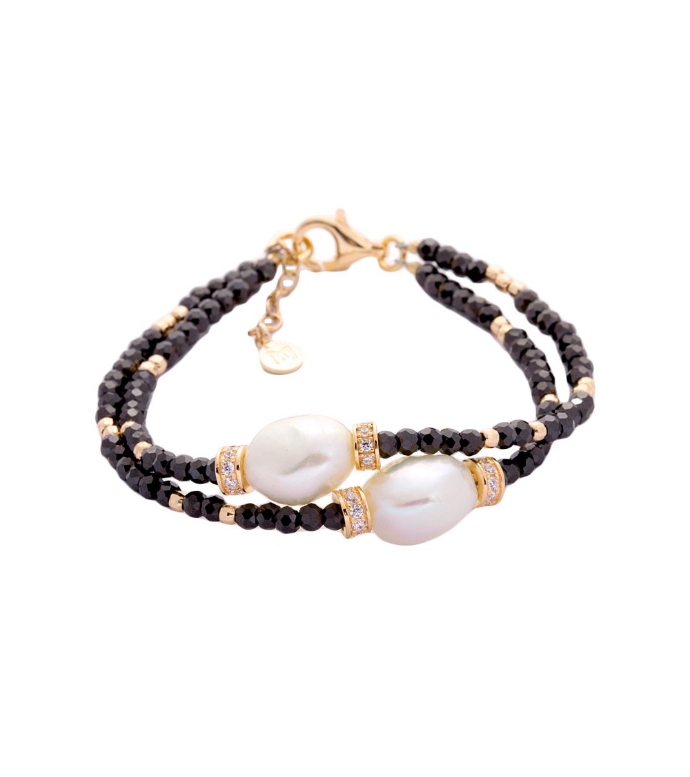Pulsera Perlas Cultivadas y Bolas de Espinela Negra