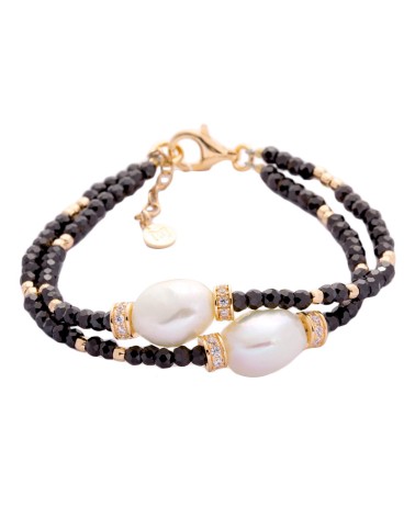 Pulsera Perlas Cultivadas y Bolas de Espinela Negra