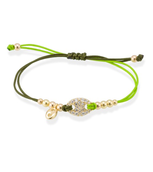 Pulsera Calabrote de Circonitas sobre Cordón Verde