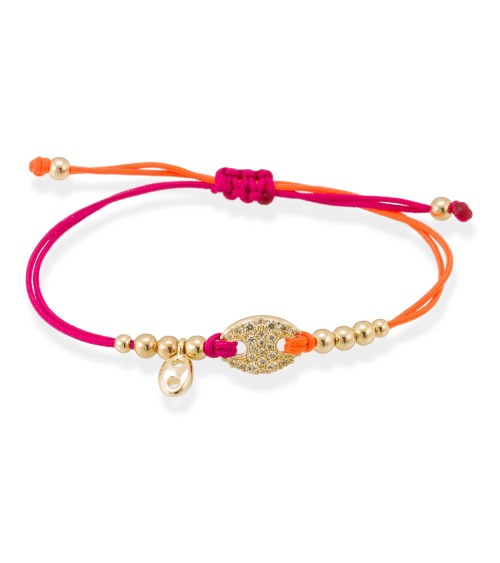 Pulsera Calabrote de Circonitas sobre Cordón Naranja y Fucsia