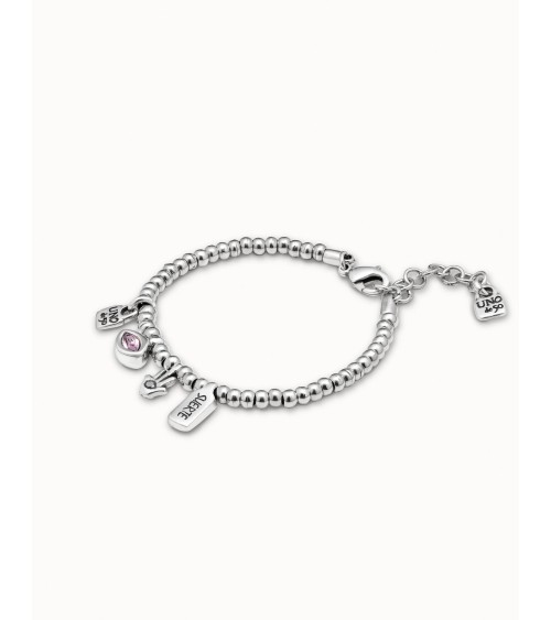 Pulsera UNOde50 PUL1853 “I’m Waiting 4 U” Rosa y Plateada — Swarovski & Mano de Fátima