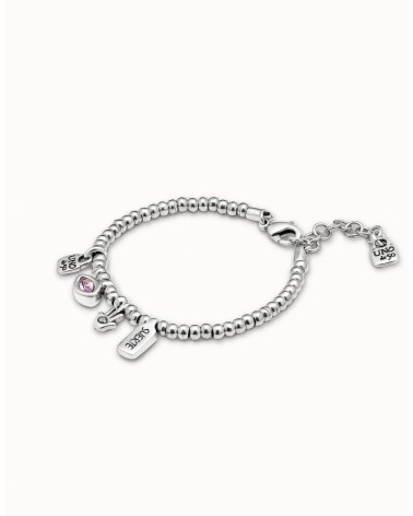 Pulsera UNOde50 PUL1853 “I’m Waiting 4 U” Rosa y Plateada — Swarovski & Mano de Fátima