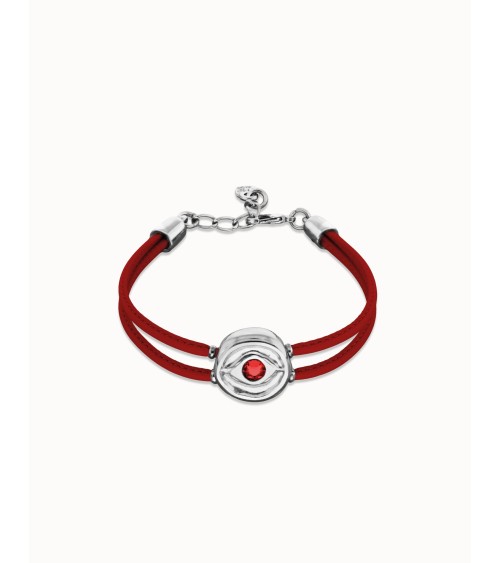 Pulsera doble de cuero rojo con ojo en plata de ley PUL2601ROJ
