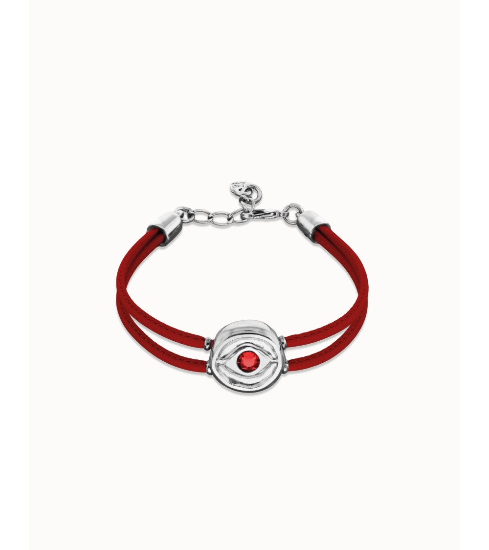 Pulsera doble de cuero rojo con ojo en plata de ley PUL2601ROJ
