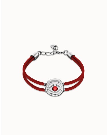 Pulsera doble de cuero rojo con ojo en plata de ley PUL2601ROJ