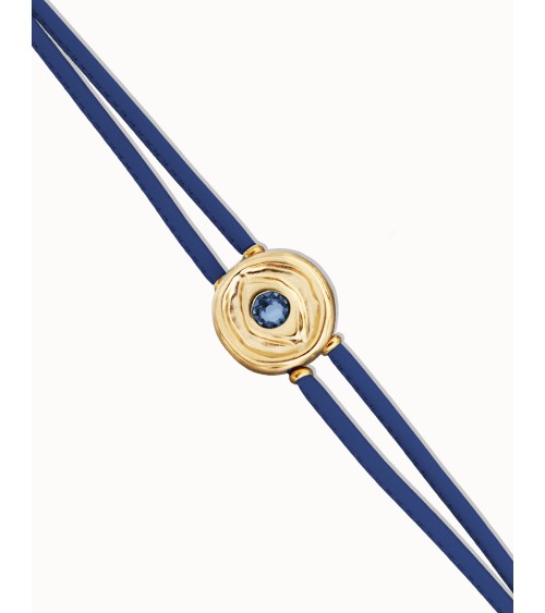 Pulsera doble de cuero azul con ojo bañada en oro 18k | UNOde50