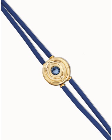 Pulsera doble de cuero azul con ojo bañada en oro 18k | UNOde50
