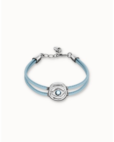Pulsera doble celeste con ojo en plata de ley