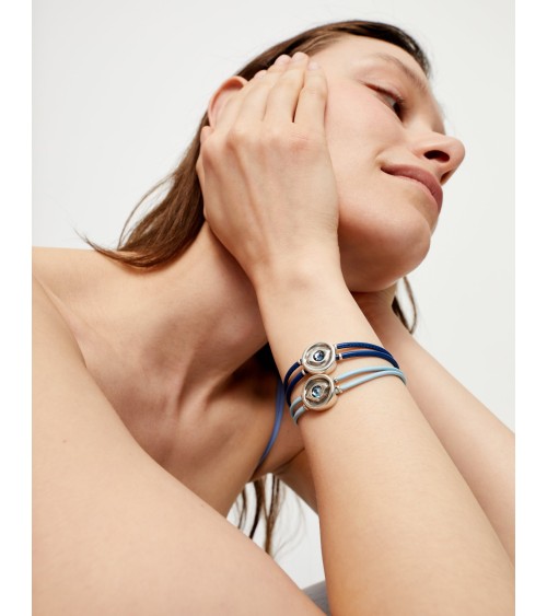 Pulsera doble celeste con ojo en plata de ley