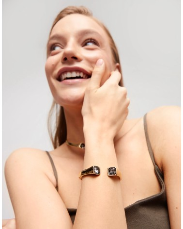 Pulsera UNOde50 PUL2485NGRORO bañada en oro con cristal negro