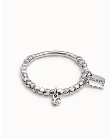 Pulsera UNOde50 PUL1210 “Sortuda” en plata – cuentas, tubo y chapa con mensaje