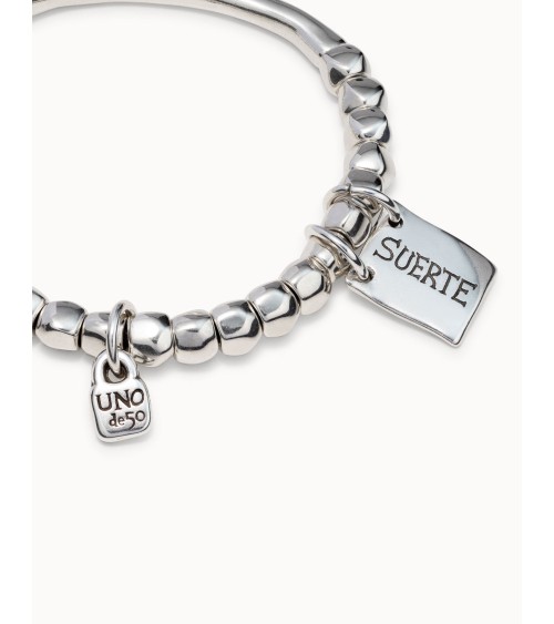 Pulsera UNOde50 PUL1210 “Sortuda” en plata – cuentas, tubo y chapa con mensaje