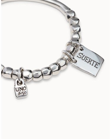 Pulsera UNOde50 PUL1210 “Sortuda” en plata – cuentas, tubo y chapa con mensaje