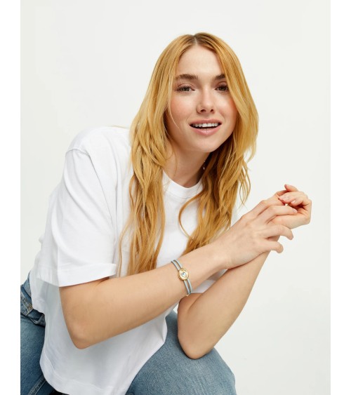 Pulsera UNOde50 PUL2601AZCORO doble cuero azul con ojo dorado y cristal