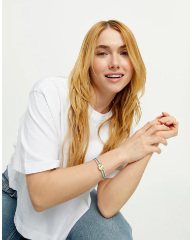 Pulsera UNOde50 PUL2601AZCORO doble cuero azul con ojo dorado y cristal