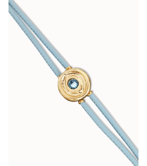 Pulsera UNOde50 PUL2601AZCORO doble cuero azul con ojo dorado y cristal