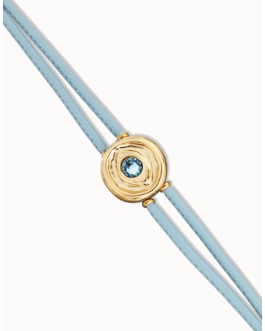 Pulsera UNOde50 PUL2601AZCORO doble cuero azul con ojo dorado y cristal