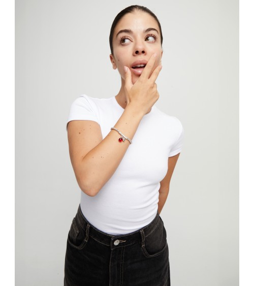 Pulsera UNOde50 PUL2533 bañada en plata con cristales de Murano rojo