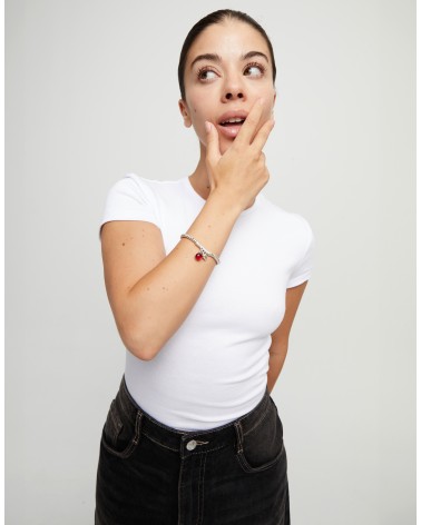 Pulsera UNOde50 PUL2533 bañada en plata con cristales de Murano rojo