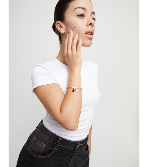 Pulsera UNOde50 PUL2533 bañada en plata con cristales de Murano rojo