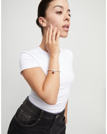 Pulsera UNOde50 PUL2533 bañada en plata con cristales de Murano rojo