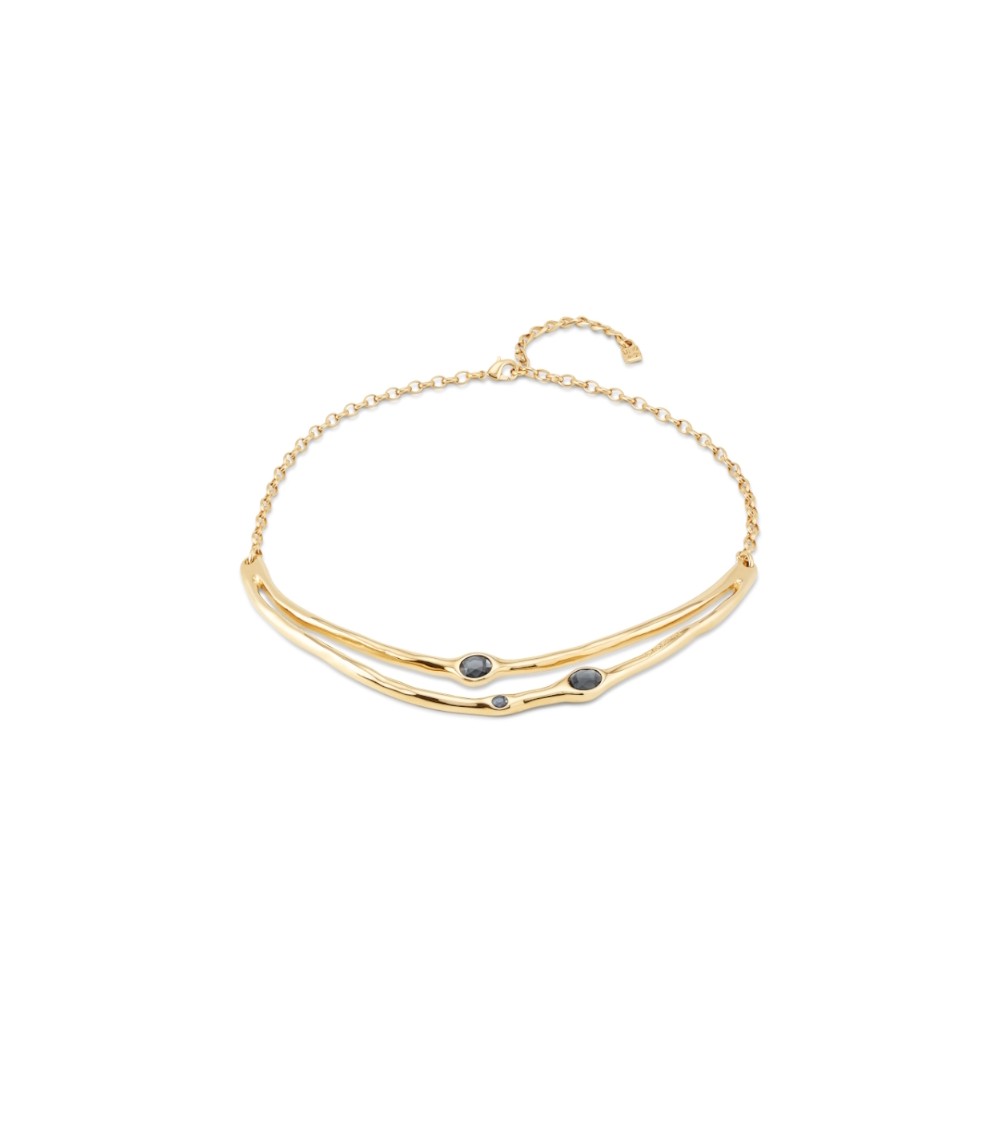 Choker COL1927NGRORO de Uno de 50 – collar rígido dorado con cristales negros