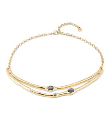Choker COL1927NGRORO de Uno de 50 – collar rígido dorado con cristales negros