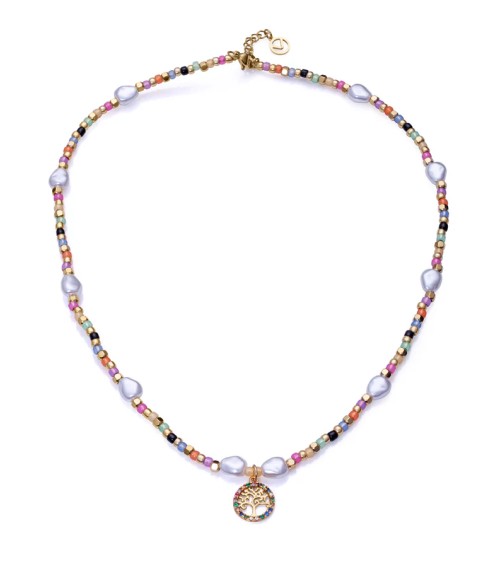 Collar Viceroy 14091C01019 – acero IP dorado con cuentas de cristal y perlas sintéticas