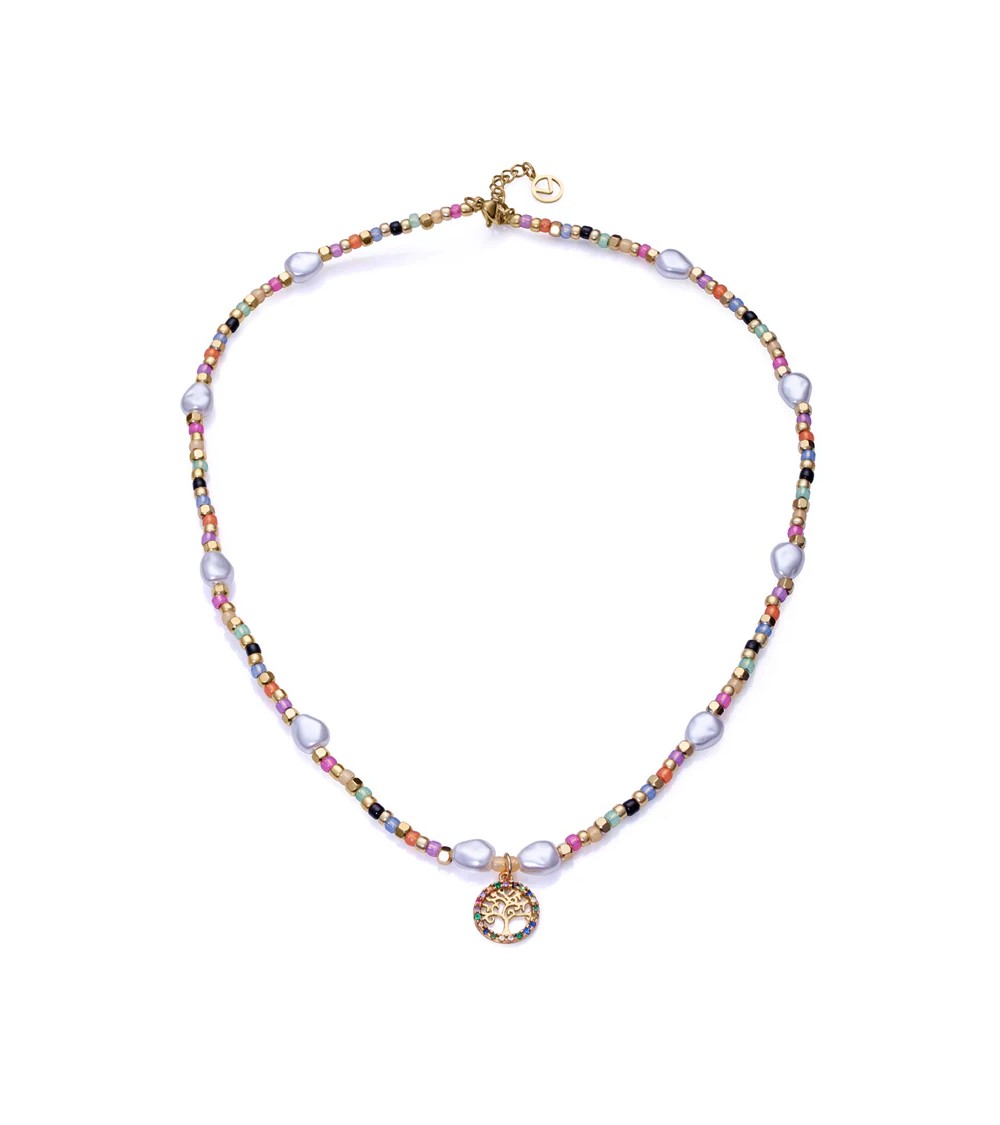 Collar Viceroy 14091C01019 – acero IP dorado con cuentas de cristal y perlas sintéticas