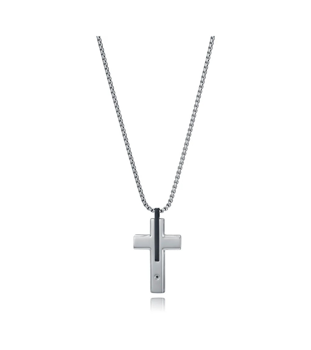 Collar de Hombre Viceroy Sr. Fashion - Acero IP Negro con Cruz y Circonita