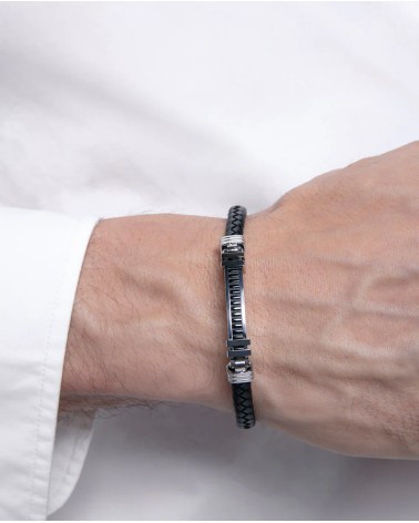 Pulsera de Hombre Viceroy Sr. Fashion - Piel Negra Trenzada con Placa de Acero