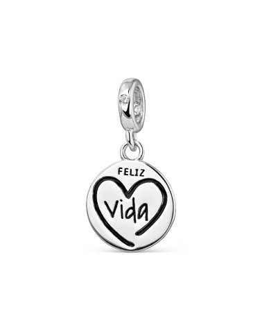 Charm de Plata "Feliz Vida" con Detalle de Circonita ❤️