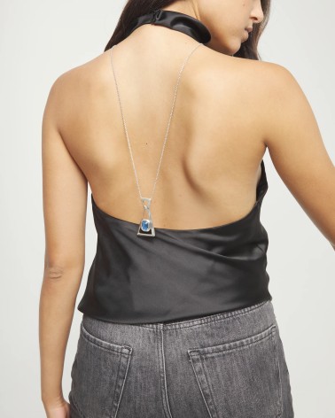 Collar Largo Uno de 50 Núcleo Cristal Azul