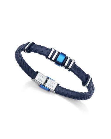 Pulsera Viceroy Magnum Hombre Acero IP Azul y Cuero Trenzado