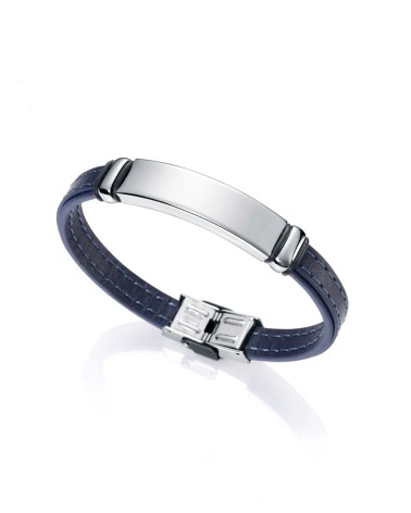 Pulsera Viceroy Air Hombre Piel Negra y Acero Pespunte Azul