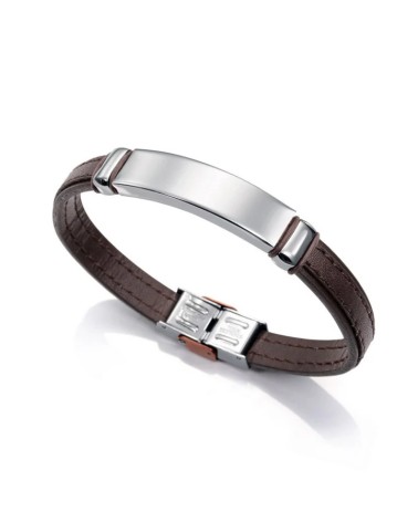 Pulsera Viceroy Fashion Hombre Acero y Piel Marron Pespunte
