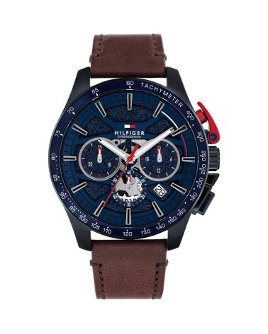 Reloj Tommy Hilfiger Bank Hombre Caja Negra y Correa Marron