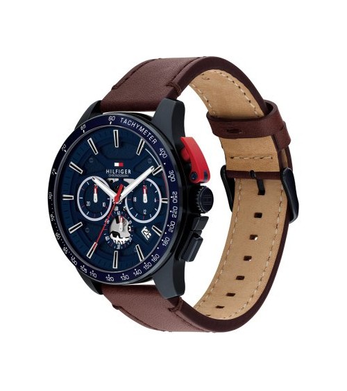 Reloj Tommy Hilfiger Bank Hombre Caja Negra y Correa Marron