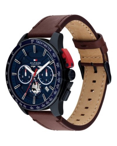 Reloj Tommy Hilfiger Bank Hombre Caja Negra y Correa Marron