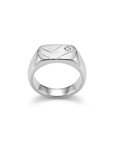 Sello de Plata para Hombre con Acabado Cepillado y Circonita| Joyería Onix Lugo
