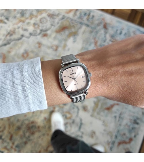 Reloj Casio Mujer Acero Rectangular Rosa