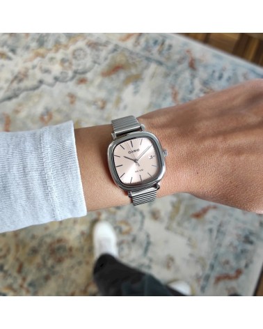 Reloj Casio Mujer Acero Rectangular Rosa