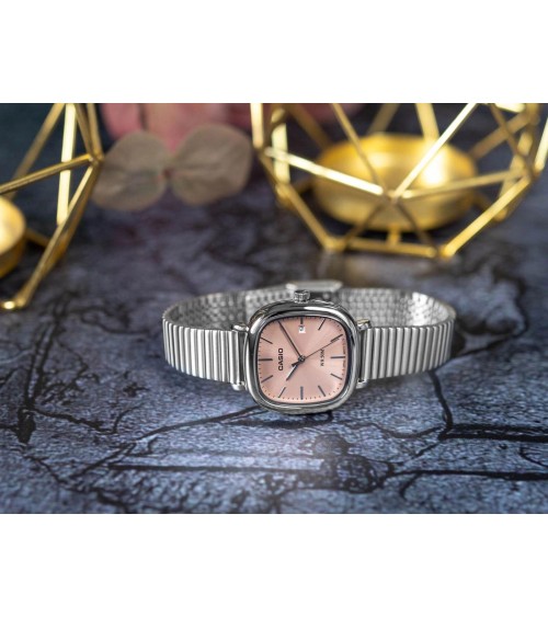 Reloj Casio Mujer Acero Rectangular Rosa