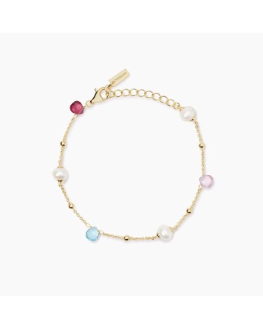 Pulsera de Plata Bañada en Oro con Perlas Cultivadas y Cristales Multicolor Mabina | Joyería Onix Lugo