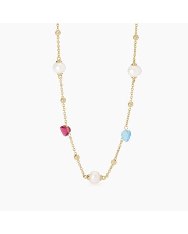 Gargantilla de Plata Bañada en Oro con Perlas Cultivadas y Cristales Multicolor Mabina | Joyería Onix Lugo